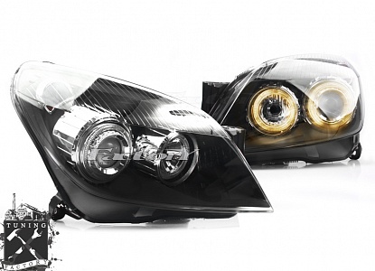 Фары с "angel eyes" для Opel Astra H, черные