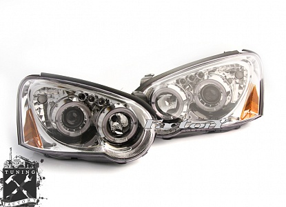 Фары с "angel eyes" для Subaru Impreza GD 03-05, хром